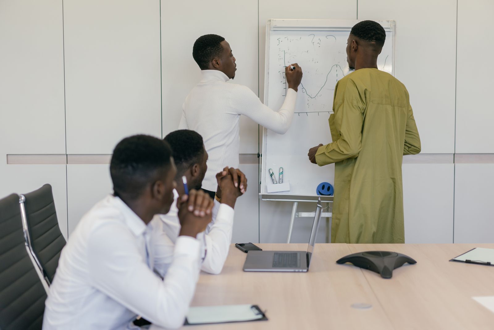 Strategy workshop at a whiteboard